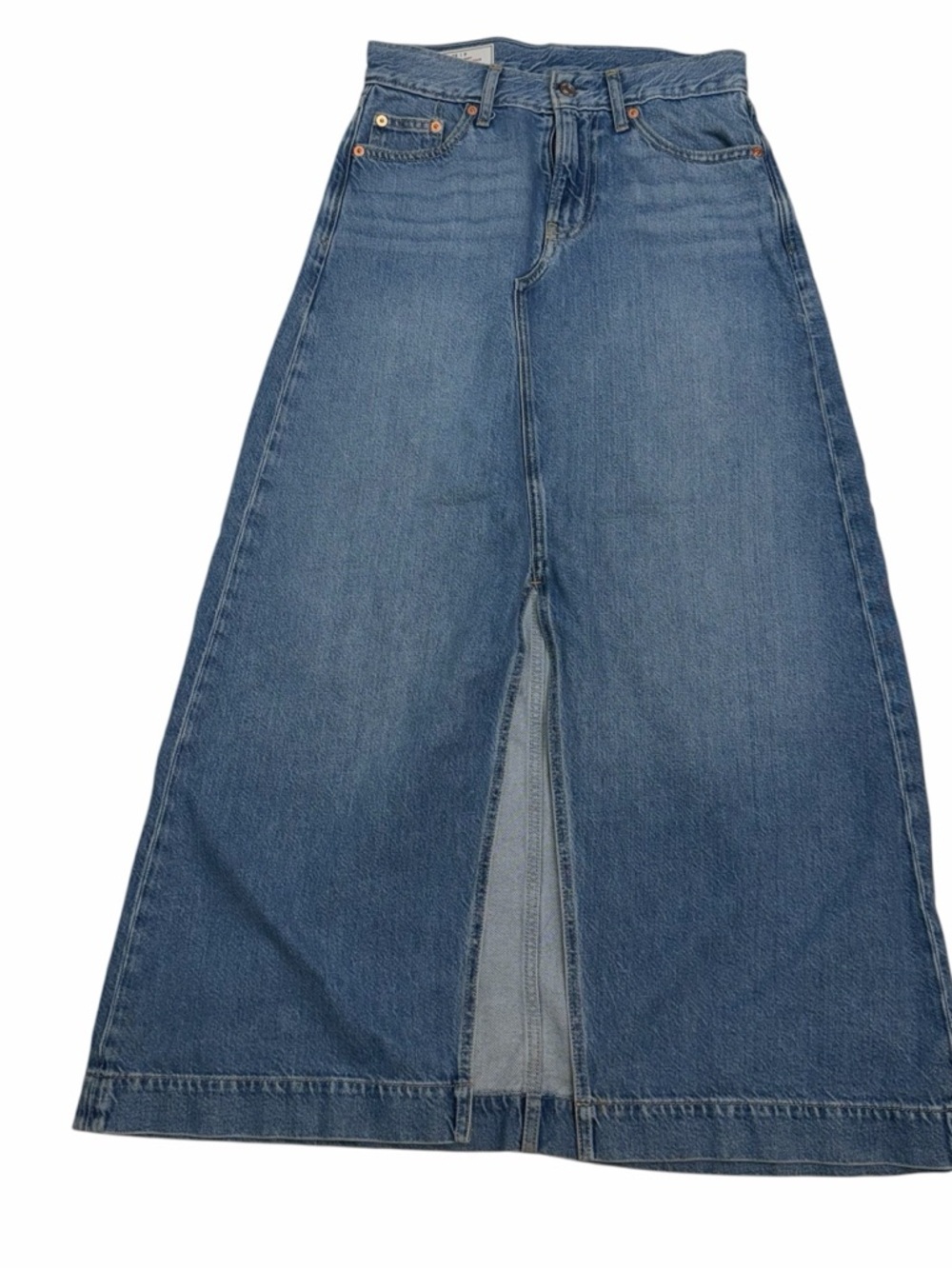 GAP Women's High-Waist Blue Denim Maxi Skirt with Front Slit size 25